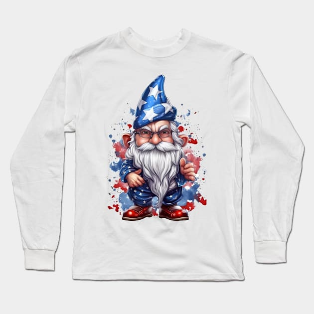 4th of July Gnome #3 Long Sleeve T-Shirt by Chromatic Fusion Studio